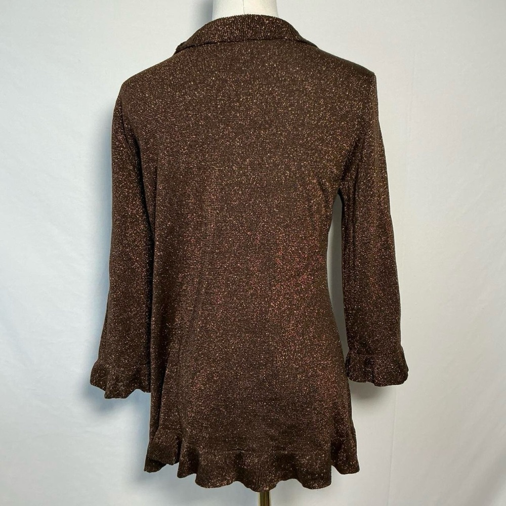 Dressbarn Brown Metallic Ruffle Cardigan Fairy Whimsy Y2K Size Large - Picture 2 of 7